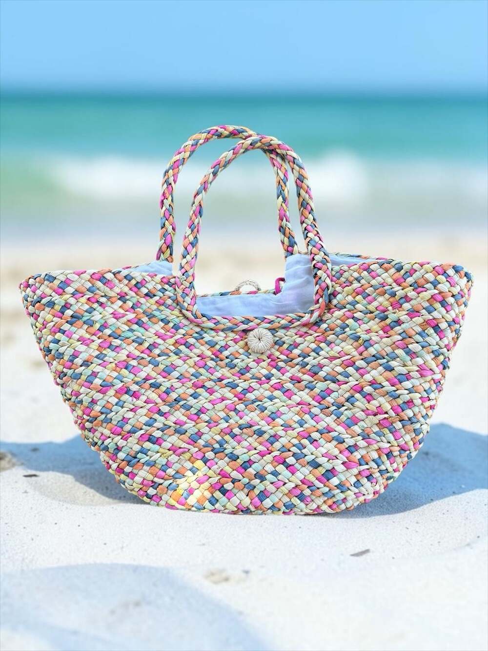 San Diego Hat Co. Multicolor Woven Straw Beach Tote Bag
